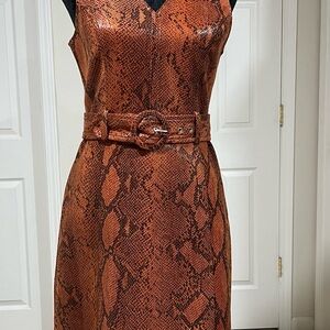 Aqua Orange and Brown Snake Print Midi Dress